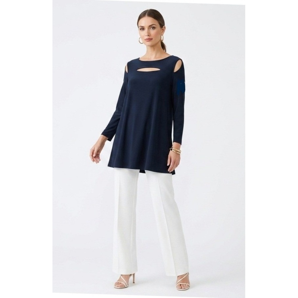 Sympli Tunic Top Size 12 Black Cold Shoulder Cutout Long Sleeve Jersey Knit Edgy
